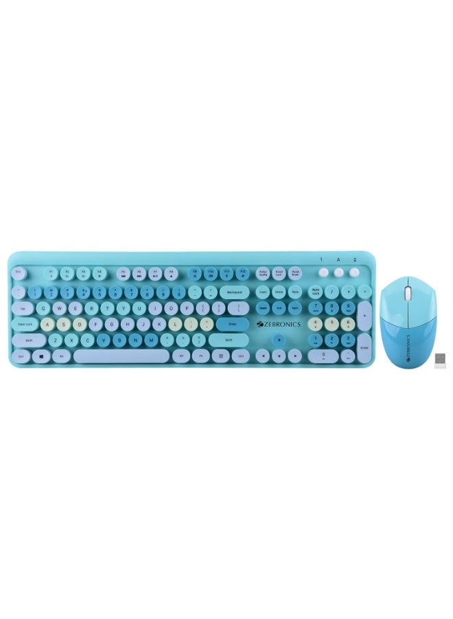 ZEBRONICS Companion 301 2.4GHz Wireless Keyboard & Mouse Combo with UV Printed, Retro Style Keys, 104 + 12 Integrated Multimedia Keys, 1600 DPI, High Precision, Zeb-Companion 301 (Aqua Green) - Image 1